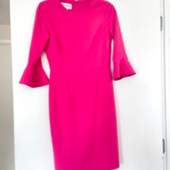 DONNA MORGAN FOR MAGGY Ruffle Crepe Sheath Dress IN STRAWBERRY COLOR - Picture 6 of 6